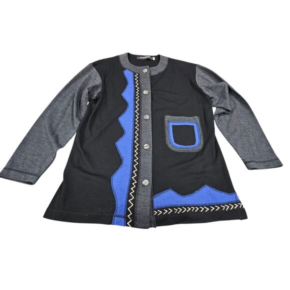 Vintage Canvasbacks 100% Wool Black Blue Blazer Jacket Size L Cardigan Gray - Picture 1 of 7